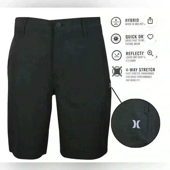 Hurley Black Men's Hybrid Shorts - Picture 1 of 8
